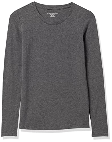 Amazon Essentials Women's Regular-Fit Long-Sleeve Crewneck T-Shirt (Available in Plus Size), Charcoal Heather, Large