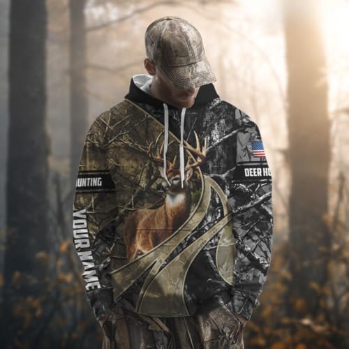 Whitetail Deer Hunting Brown and Black Camo Shirts with US Flag, Personalized Hunting Shirt