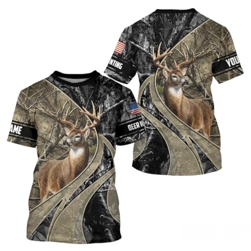 Whitetail Deer Hunting Brown and Black Camo Shirts with US Flag, Personalized Hunting Shirt