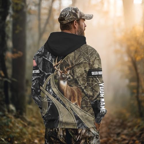 Whitetail Deer Hunting Brown and Black Camo Shirts with US Flag, Personalized Hunting Shirt
