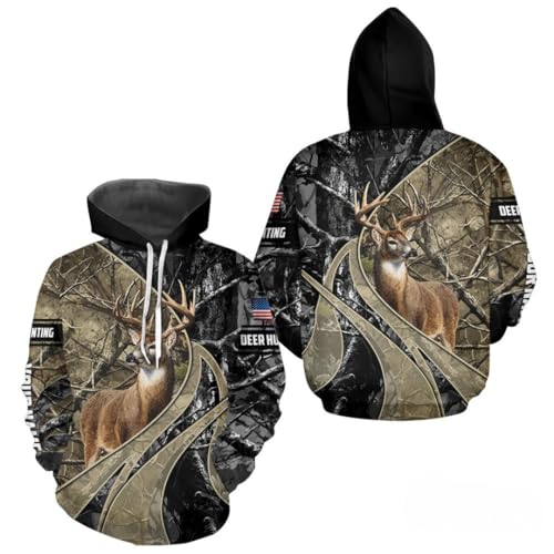 Whitetail Deer Hunting Brown and Black Camo Shirts with US Flag, Personalized Hunting Shirt