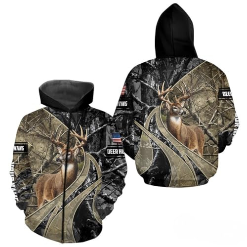 Whitetail Deer Hunting Brown and Black Camo Shirts with US Flag, Personalized Hunting Shirt