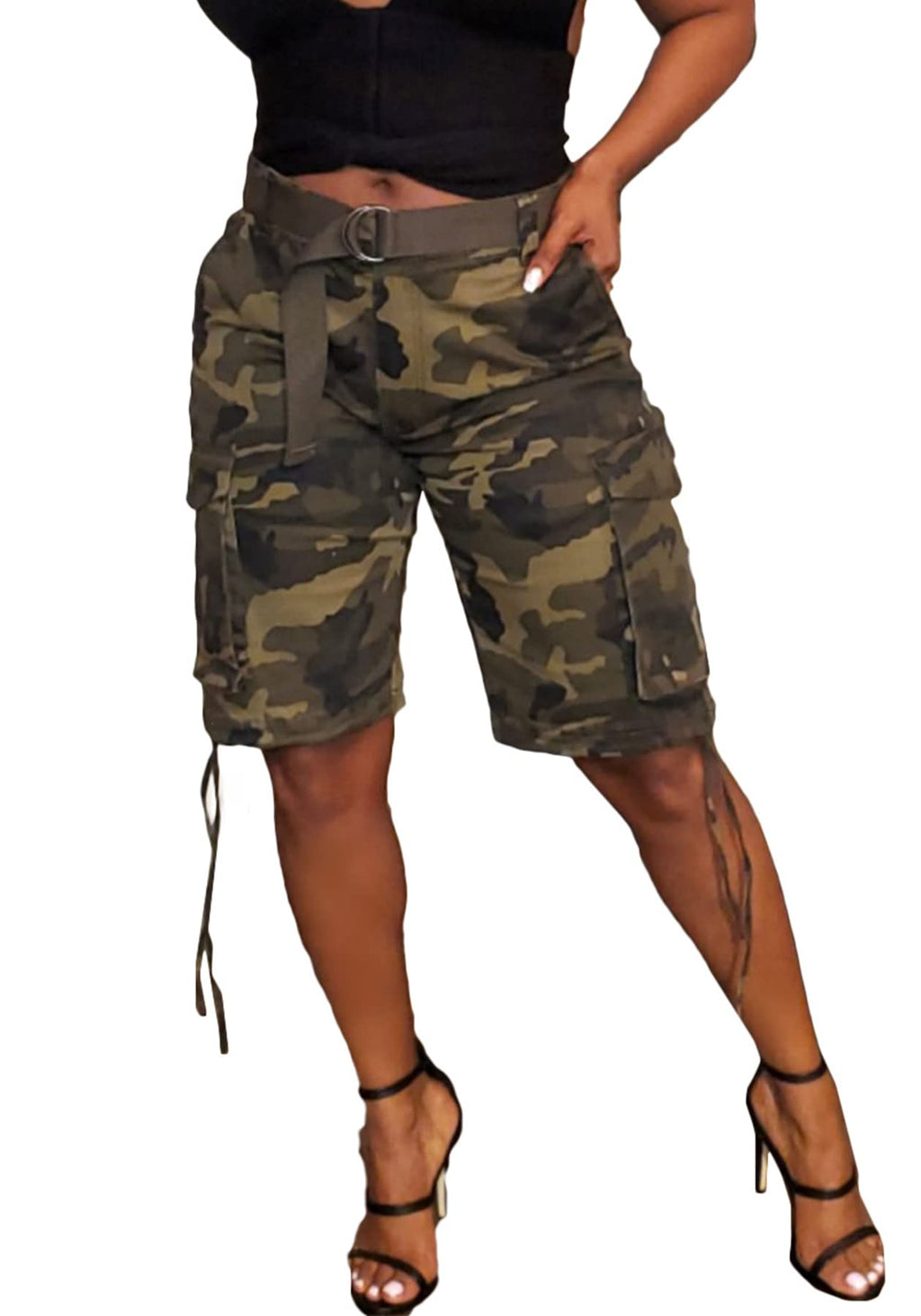Vakkest Womens Camouflage Cargo Shorts Biker Jogger Multi-Pocket Army Fatigue Casual Cargo Short Pants with Pockets