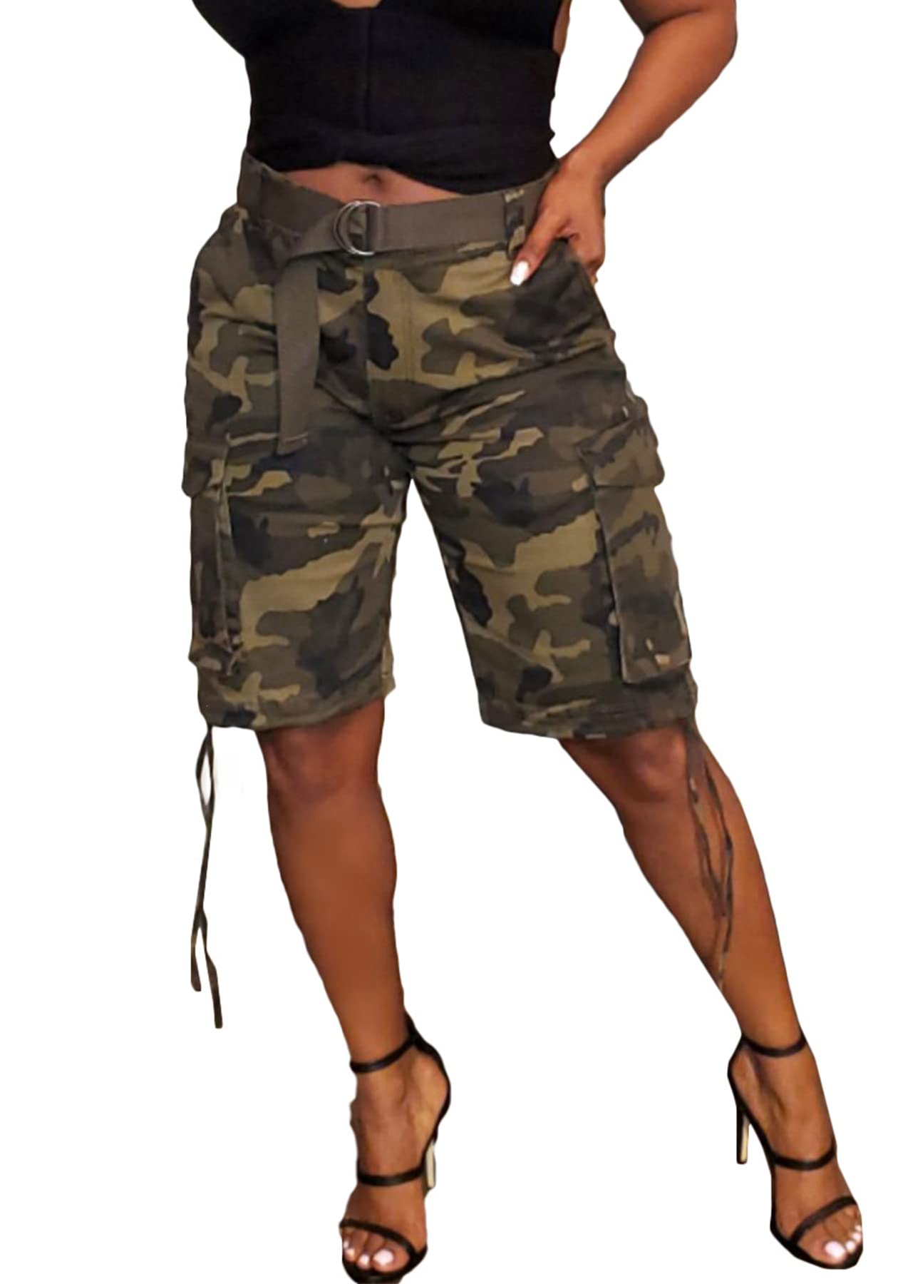 Vakkest Womens Camouflage Cargo Shorts Biker Jogger Multi-Pocket Army Fatigue Casual Cargo Short Pants with Pockets