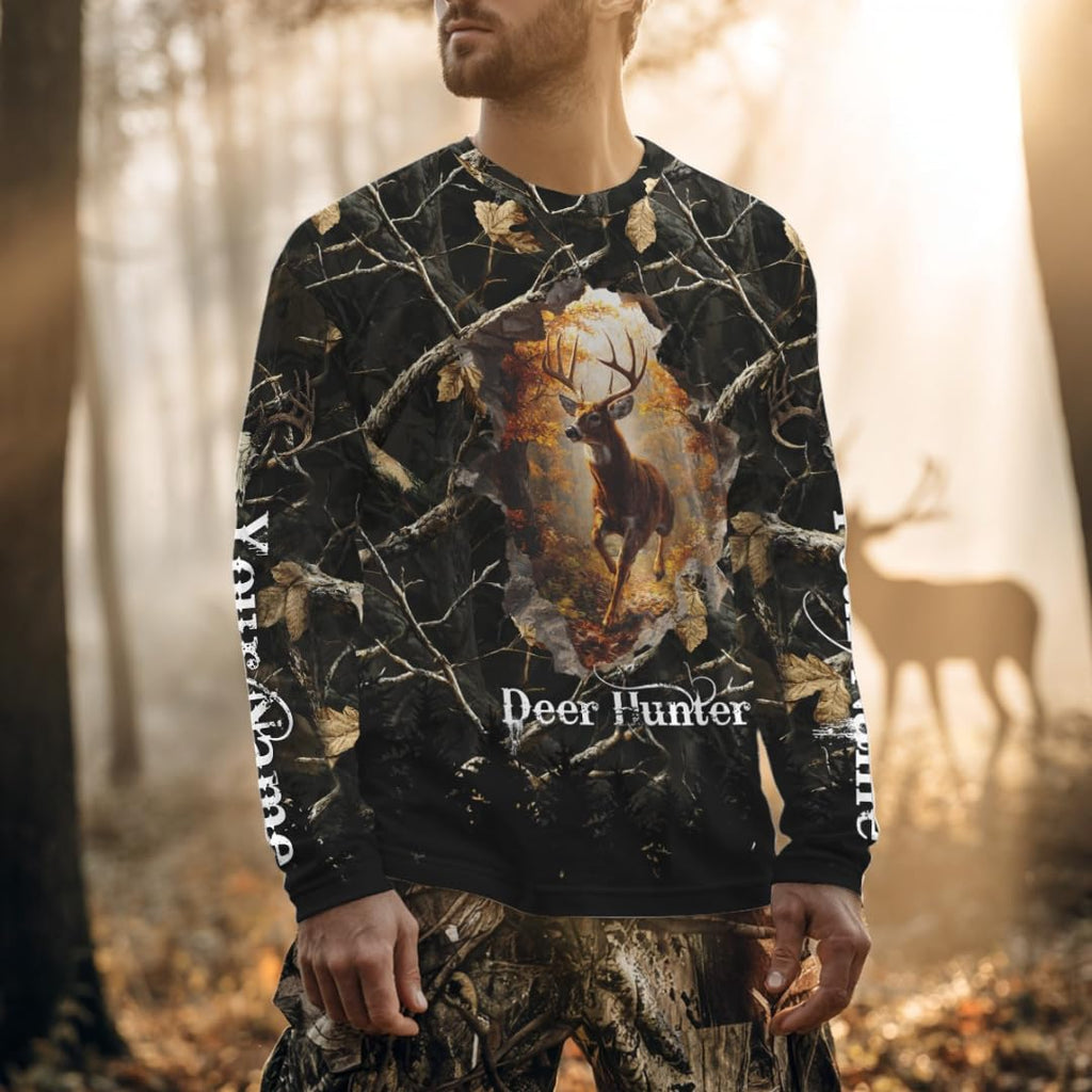 Personalized Whitetail Deer Hunting Camo 3D Print Custom Name Shirts, Hunting Gifts