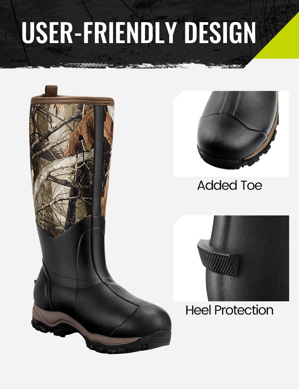 TIDEWE Hunting Boot for Men, 400g Insulated Waterproof Sturdy 16" Men's Hunting Boot, 6mm Neoprene and Rubber Outdoor Boot Next Camo G2 US Size 12