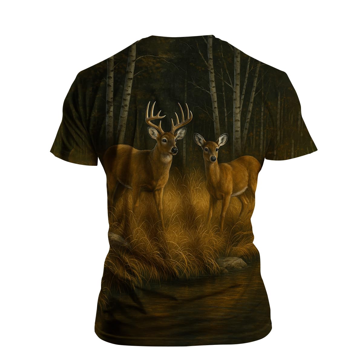 Rebaike Men's Deer Print T-Shirt Forest Buck Hunting Style Wildlife Tee Shirt,Orange,XL