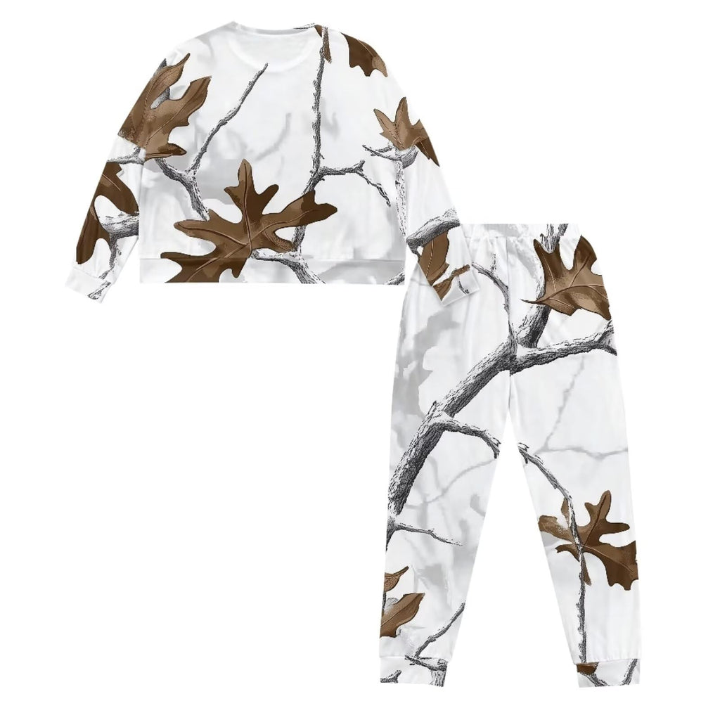 TOADDITDO Pajama Sets for Women White Camo Hunting Forest Leaf 2 Piece Loose Loungewear Long Sleeve Pjs Top Teen Girls Ladies Sleepwear Winter Pjs Sets