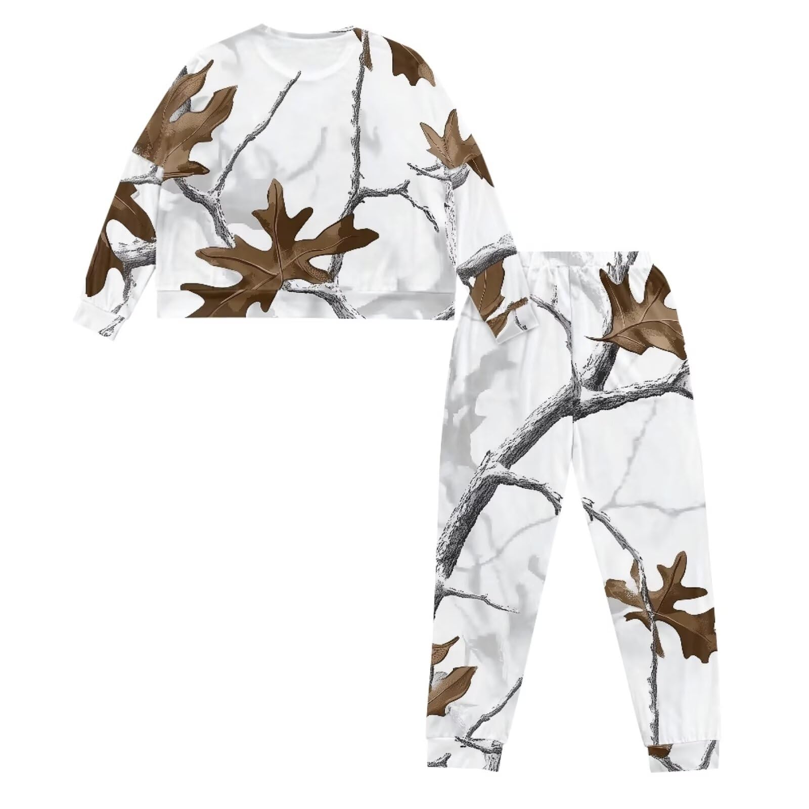 TOADDITDO Pajama Sets for Women White Camo Hunting Forest Leaf 2 Piece Loose Loungewear Long Sleeve Pjs Top Teen Girls Ladies Sleepwear Winter Pjs Sets