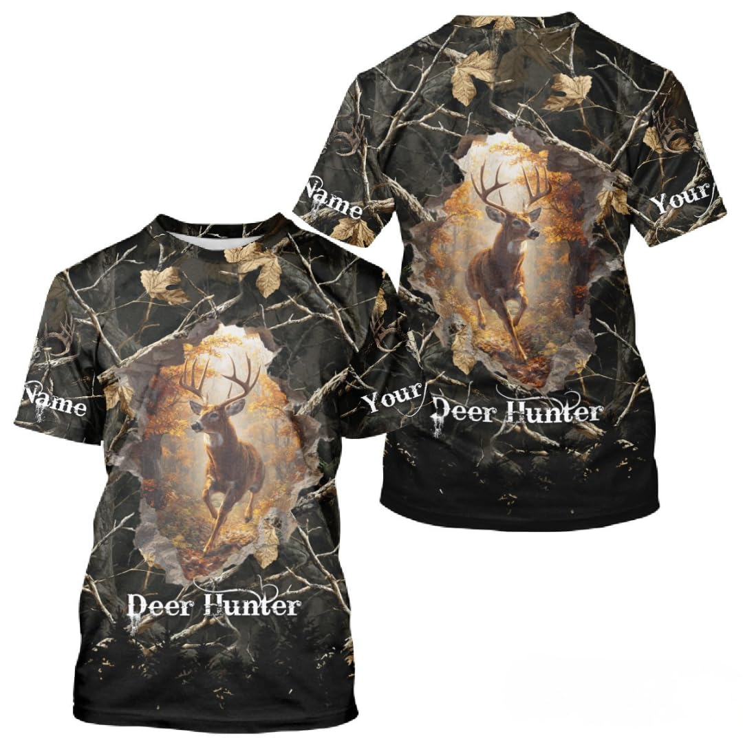 Personalized Whitetail Deer Hunting Camo 3D Print Custom Name Shirts, Hunting Gifts