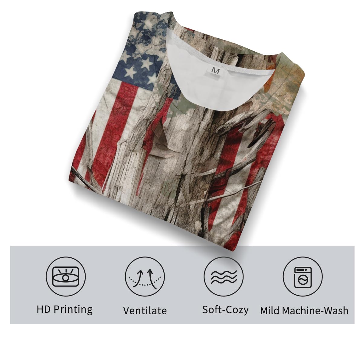 BEYFSJIRI American Flag T-Shirt Camouflage Shirts for Men Hunting Camo Patriotic Short Sleeve,Multicolor1,L
