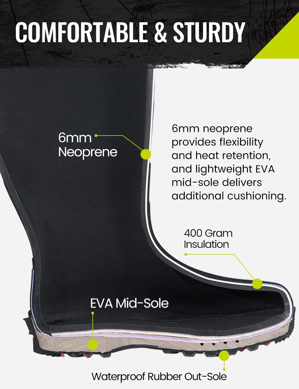 TIDEWE Hunting Boot for Men, 400g Insulated Waterproof Sturdy 16" Men's Hunting Boot, 6mm Neoprene and Rubber Outdoor Boot Next Camo G2 US Size 12