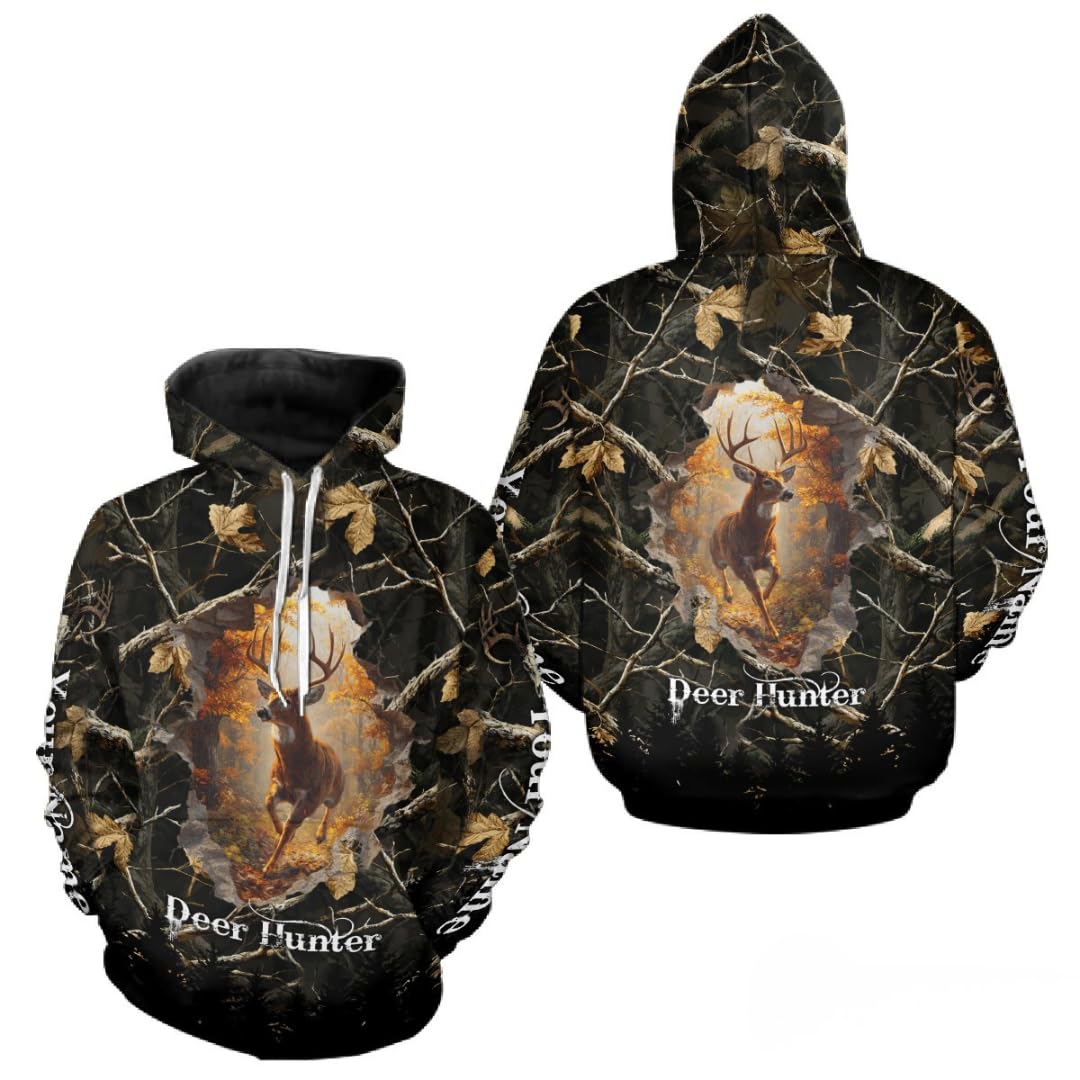 Personalized Whitetail Deer Hunting Camo 3D Print Custom Name Shirts, Hunting Gifts