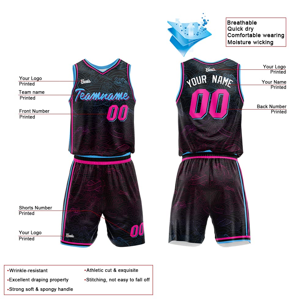 Custom Basketball Jersey for man women uniform Suit Kids Adults Personalized Jersey (Black)