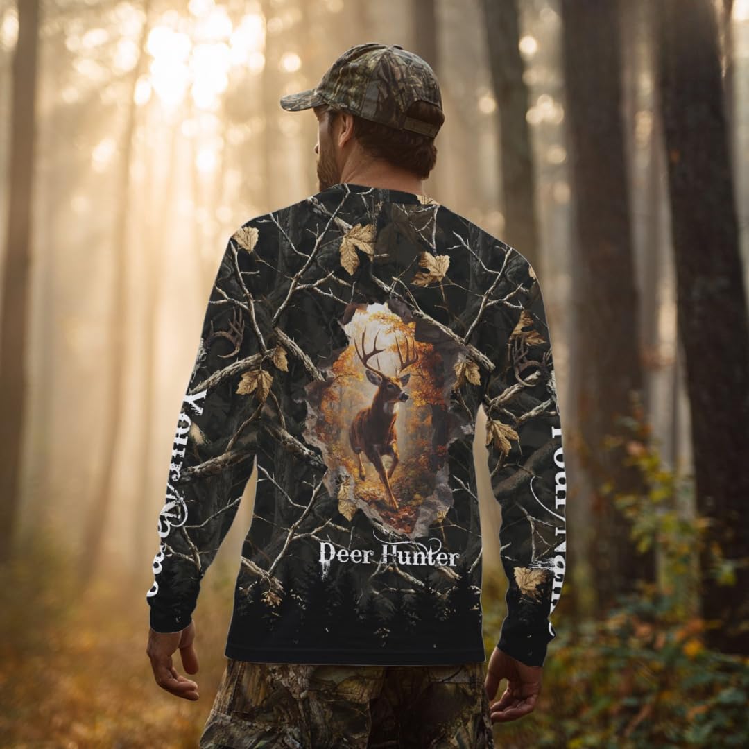Personalized Whitetail Deer Hunting Camo 3D Print Custom Name Shirts, Hunting Gifts