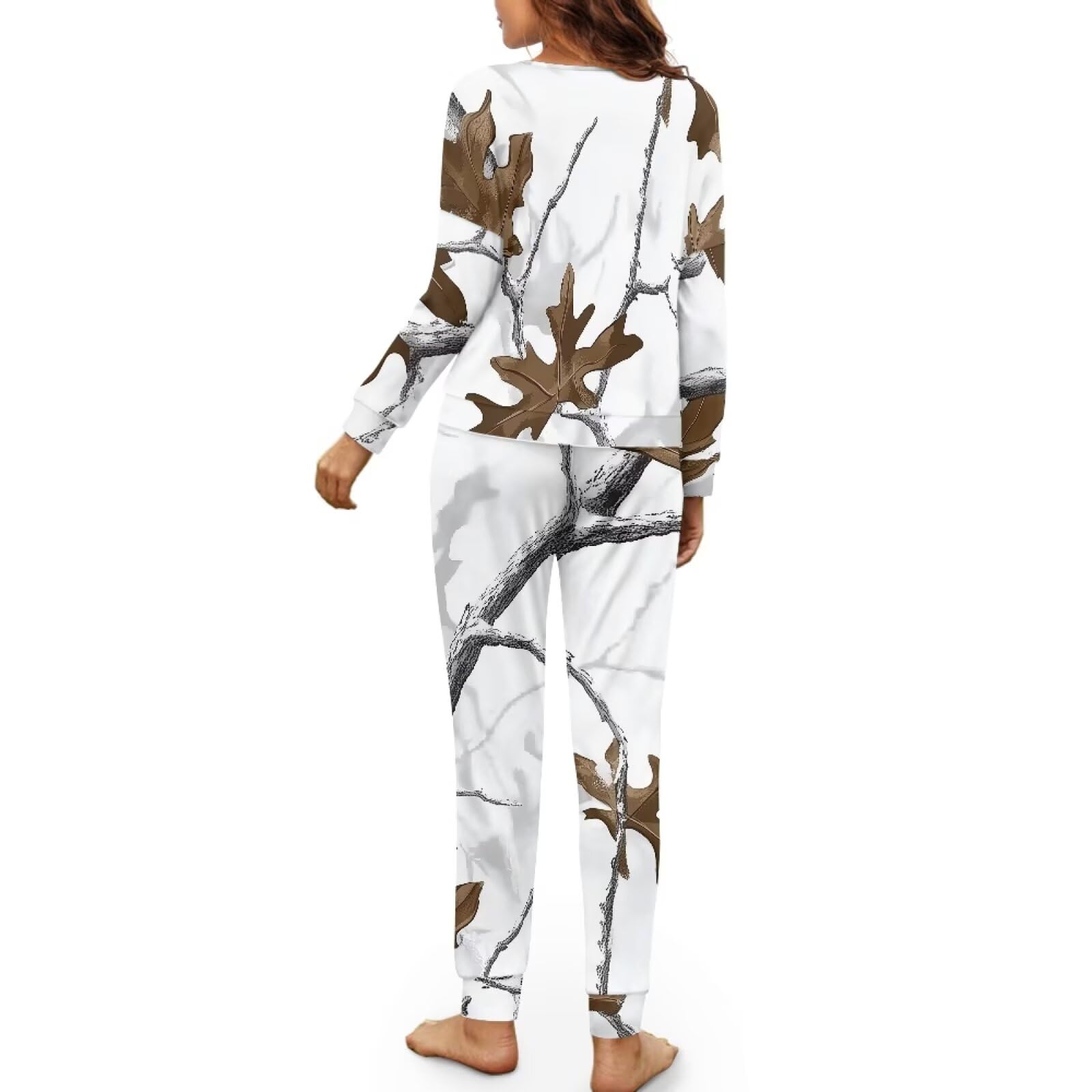 TOADDITDO Pajama Sets for Women White Camo Hunting Forest Leaf 2 Piece Loose Loungewear Long Sleeve Pjs Top Teen Girls Ladies Sleepwear Winter Pjs Sets