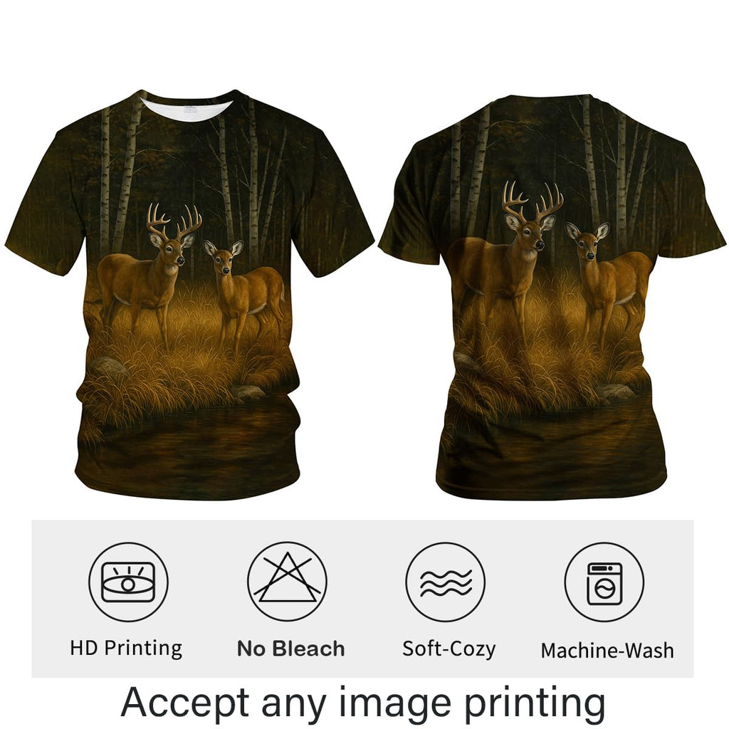 Rebaike Men's Deer Print T-Shirt Forest Buck Hunting Style Wildlife Tee Shirt,Orange,XL