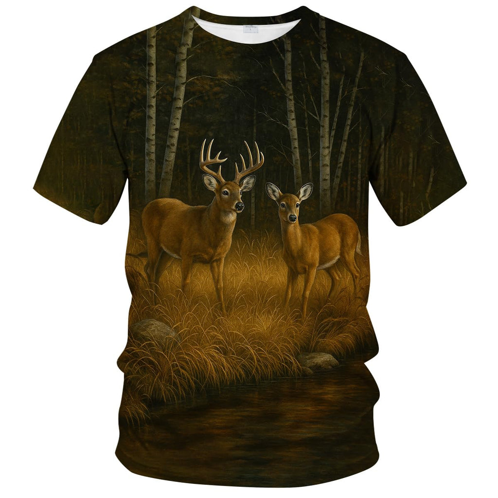 Rebaike Men's Deer Print T-Shirt Forest Buck Hunting Style Wildlife Tee Shirt,Orange,XL