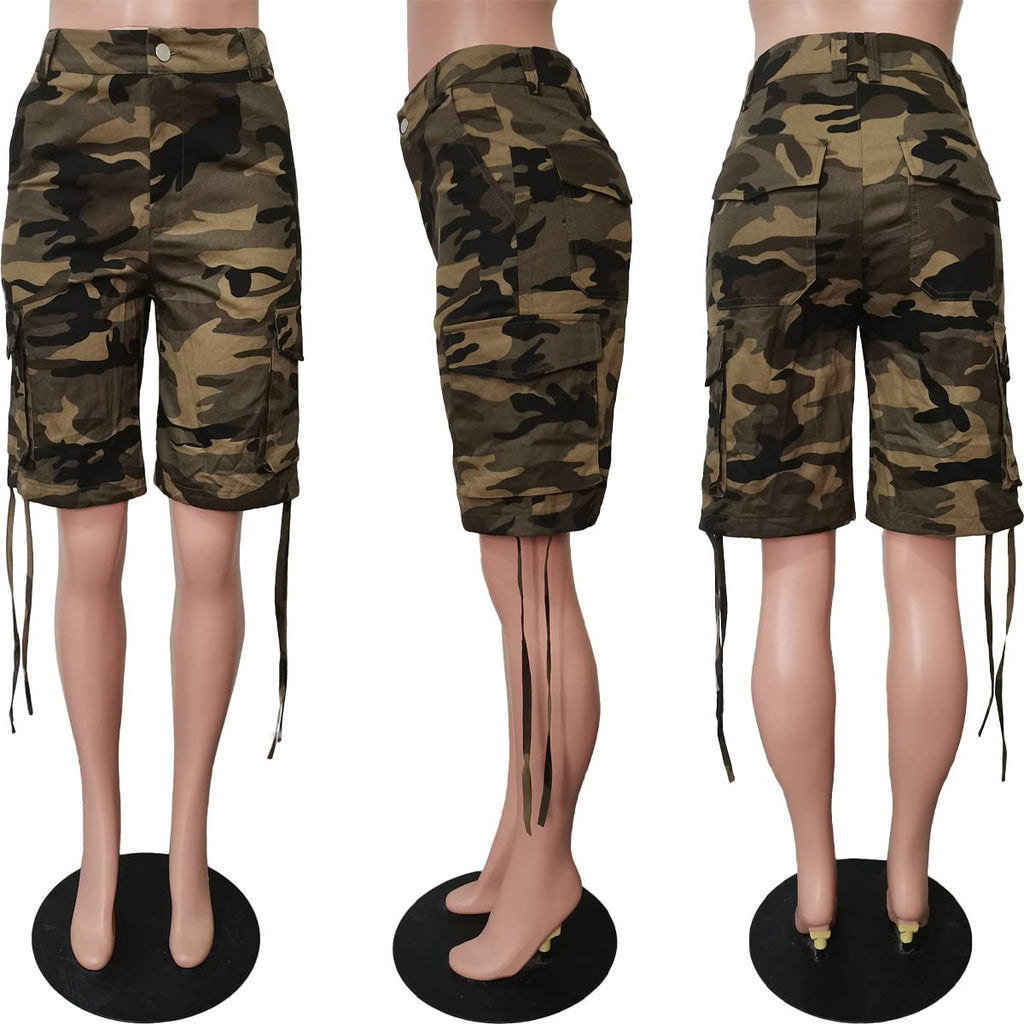 Vakkest Womens Camouflage Cargo Shorts Biker Jogger Multi-Pocket Army Fatigue Casual Cargo Short Pants with Pockets