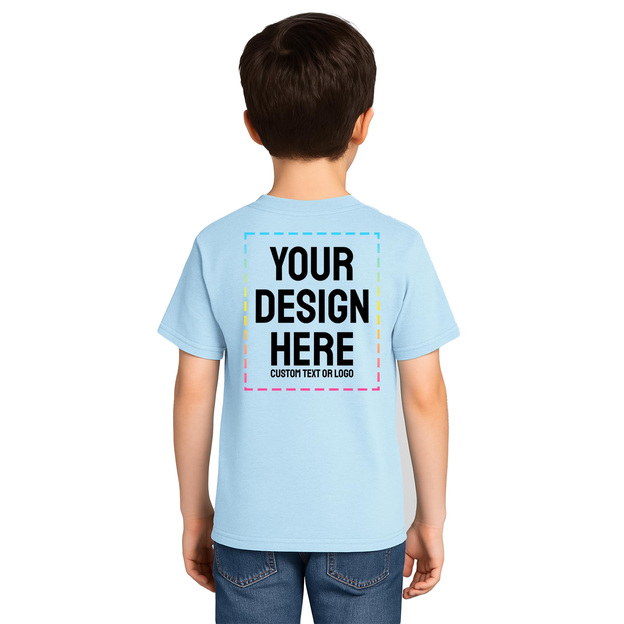 Personalized Kids T-Shirt Print with Text, Image or Logo - Custom DTF Printed Cotton Tees - Design Your Own Shirt for Kids (US, Alpha, Large, Regular, 1 Pack, Light Blue)