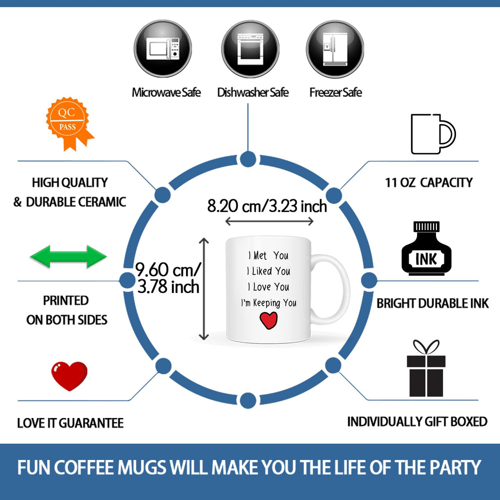 MAUAG Valentine's Day I Met You I Liked You I Loved You I'm Keeping You Coffee Mug, Christmas Gifts for Him, Her, Boyfriend,Girlfriend, Husband, Wife Cup, White 11 Oz