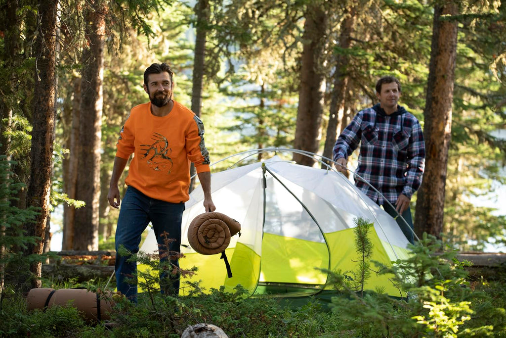 Legendary Whitetails Mens Camo Hoodie Pullover Sweatshirt Midweight V-Neck Design, Inferno, LRG