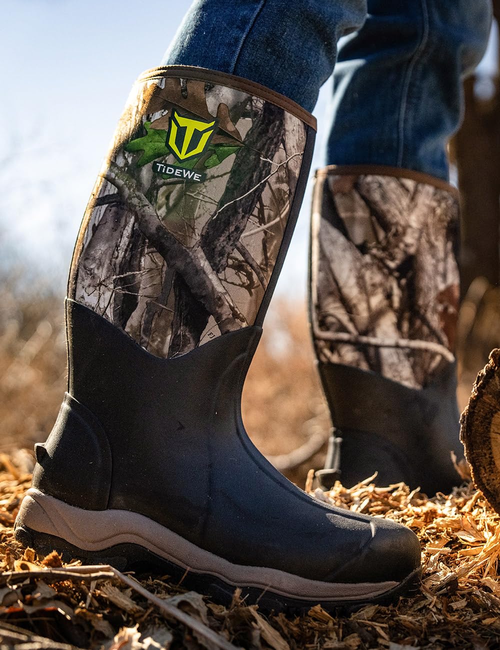 TIDEWE Hunting Boot for Men, 400g Insulated Waterproof Sturdy 16" Men's Hunting Boot, 6mm Neoprene and Rubber Outdoor Boot Next Camo G2 US Size 12