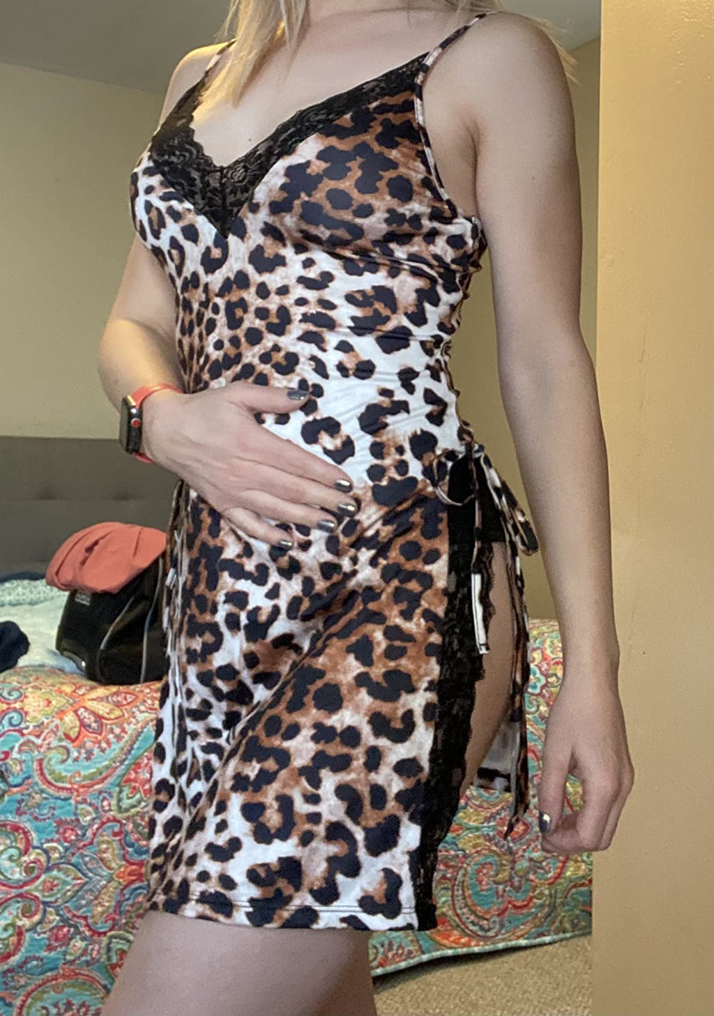 Avidlove Sexy Lingerie for Women Leopard Womens Nightgown Lace Women Sleepwear(Leopard-A,S)