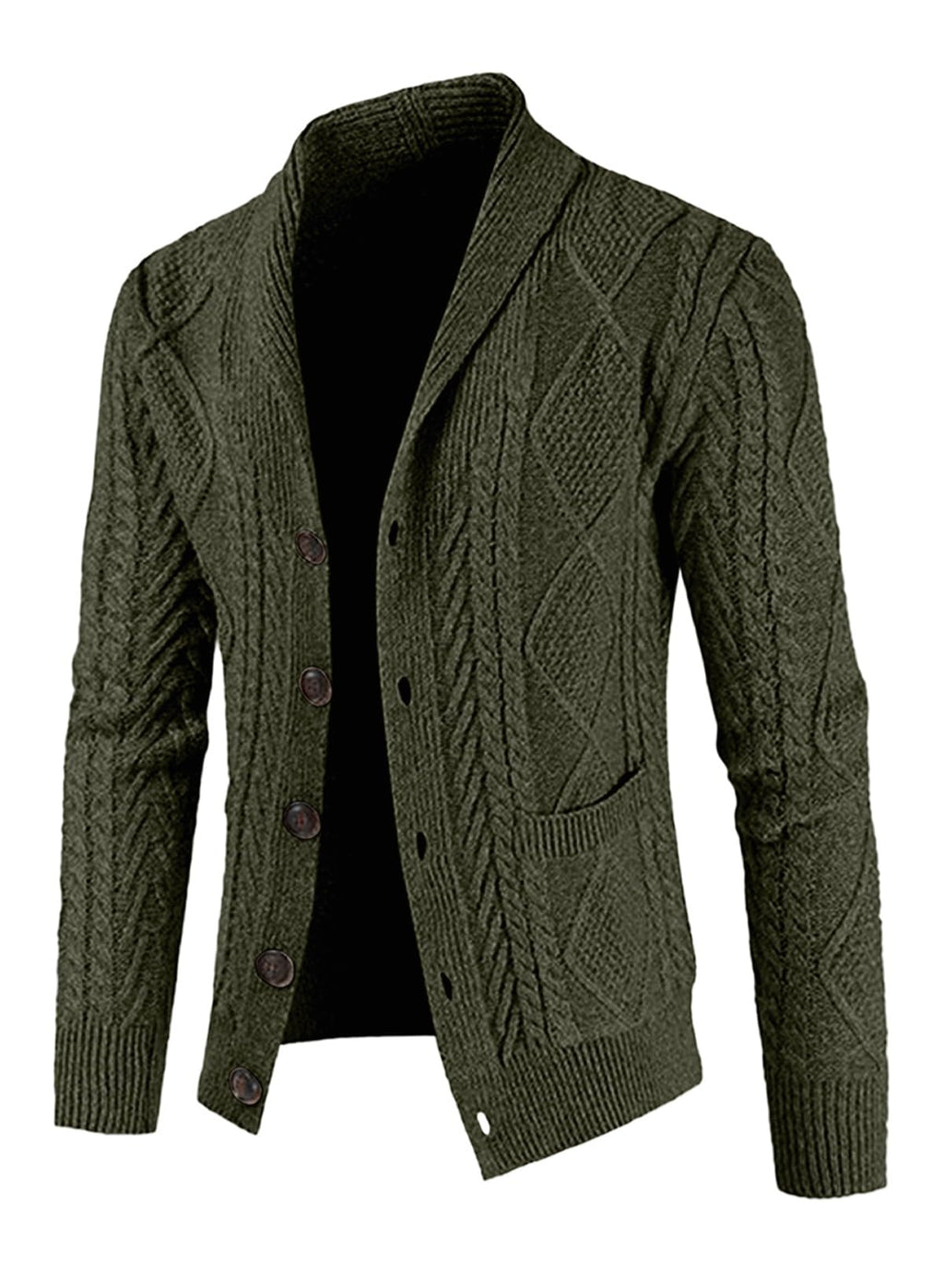 JMIERR Cardigan Sweaters for Men Fall Fashion 2025 Casual Long Sleeve Shawl Collar Button-Down Wool Blend Cable Knit Essentials Fisherman Christmas Sweater with Pockets,L,Green