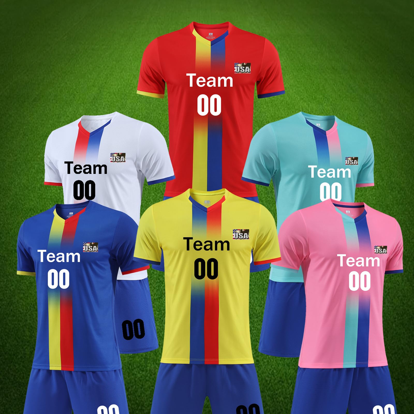 OPUTWDF Custom Soccer Uniform Men Youth Personalized Athletic Soccer T-Shirts and Shorts with Team Name Number Logo