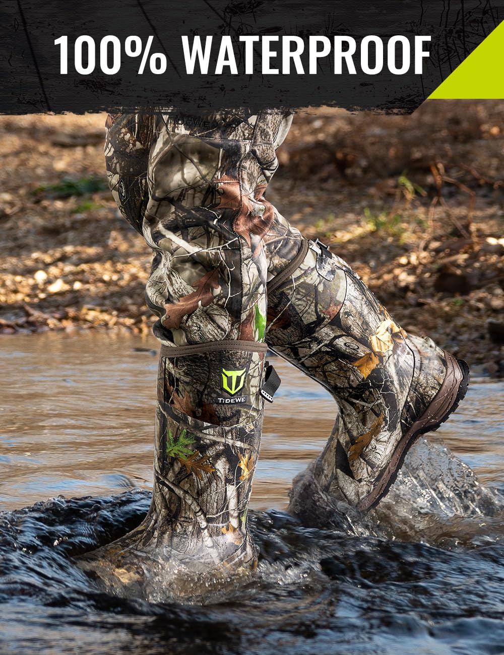 TIDEWE Rubber Hunting Boots, Waterproof Insulated Next Camo G2 Warm Rubber Boots with 7mm Neoprene, Sturdy Outdoor Hunting Boots for Men (Size 9)