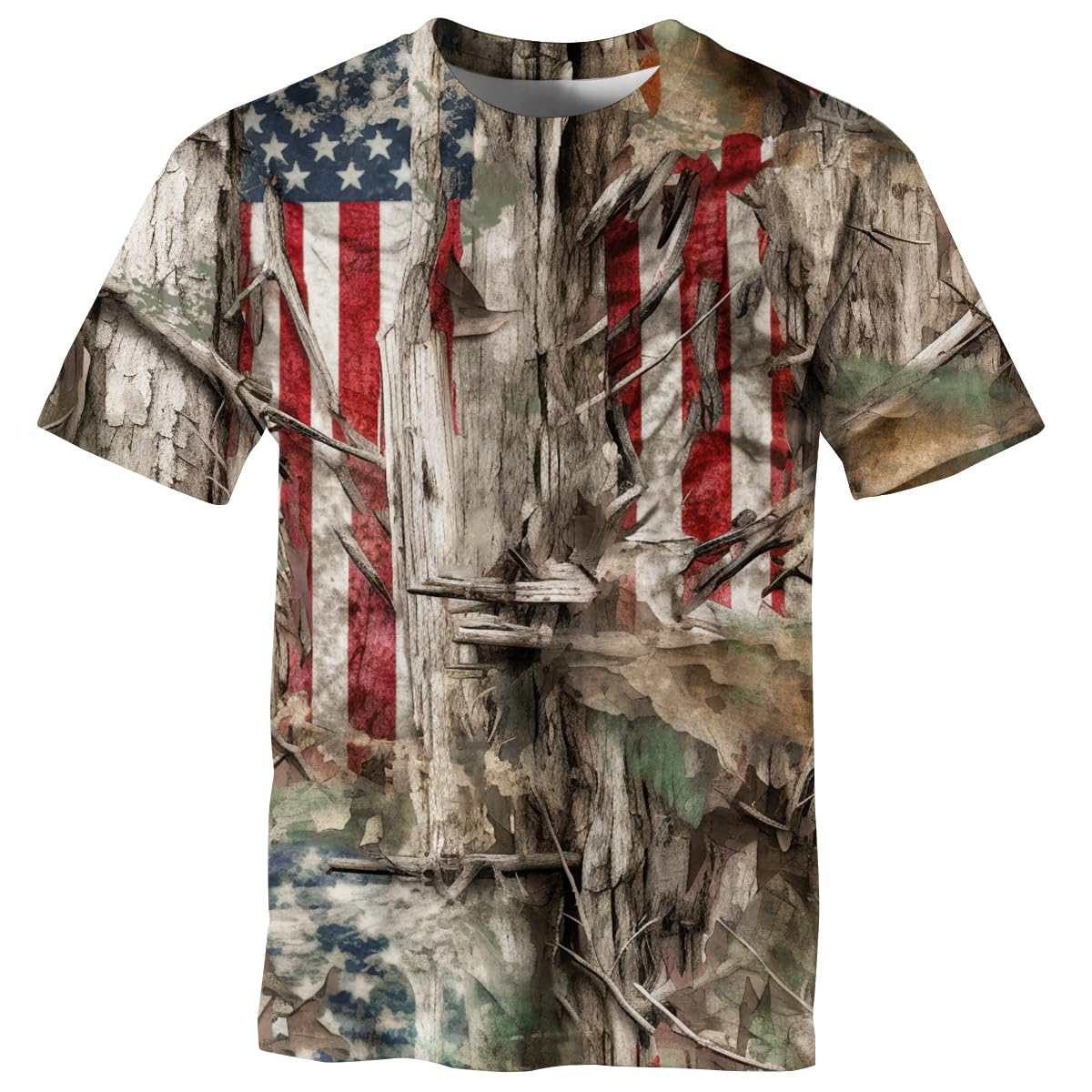 BEYFSJIRI American Flag T-Shirt Camouflage Shirts for Men Hunting Camo Patriotic Short Sleeve,Multicolor1,L
