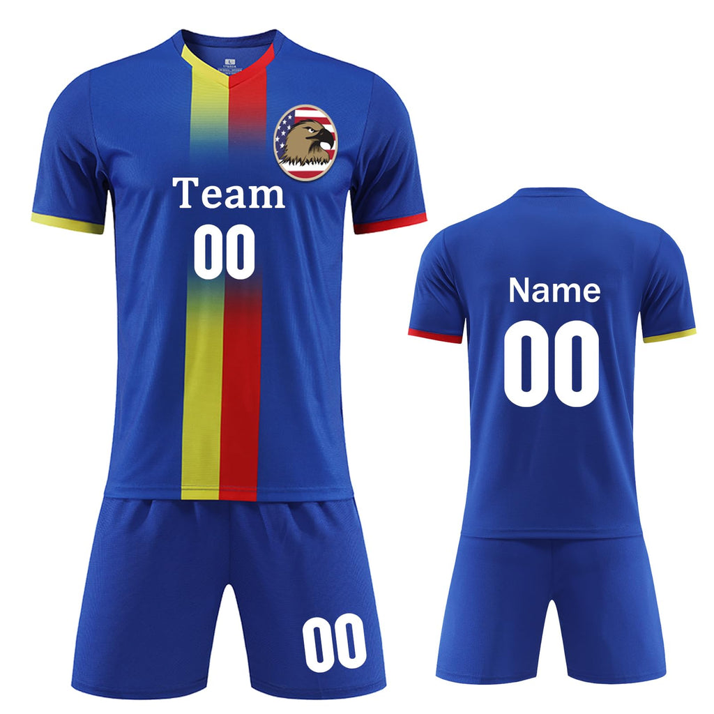 OPUTWDF Custom Soccer Uniform Men Youth Personalized Athletic Soccer T-Shirts and Shorts with Team Name Number Logo