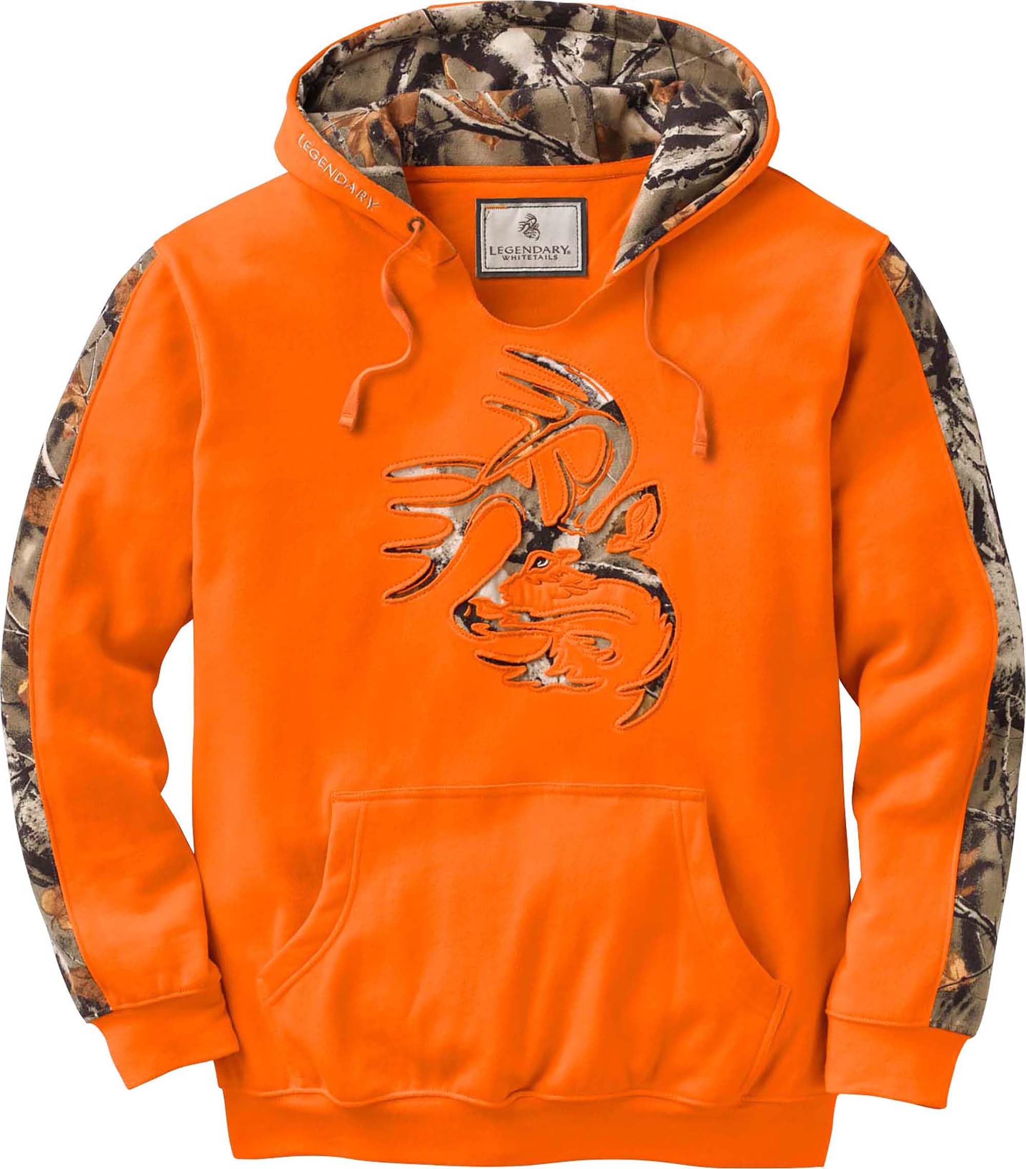 Legendary Whitetails Mens Camo Hoodie Pullover Sweatshirt Midweight V-Neck Design, Inferno, LRG