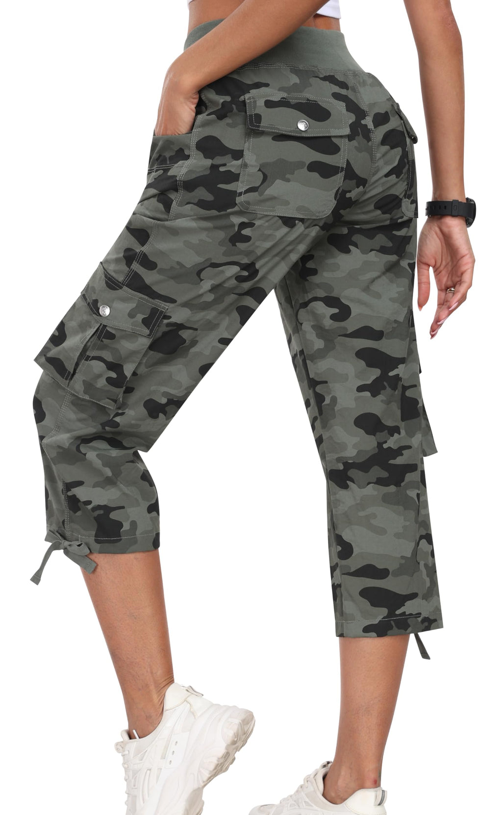 MoFiz Hiking Cargo Shorts for Women Outdoor Quick Dry Athletic Shorts for Boating Camping with Pockets Camo Green M