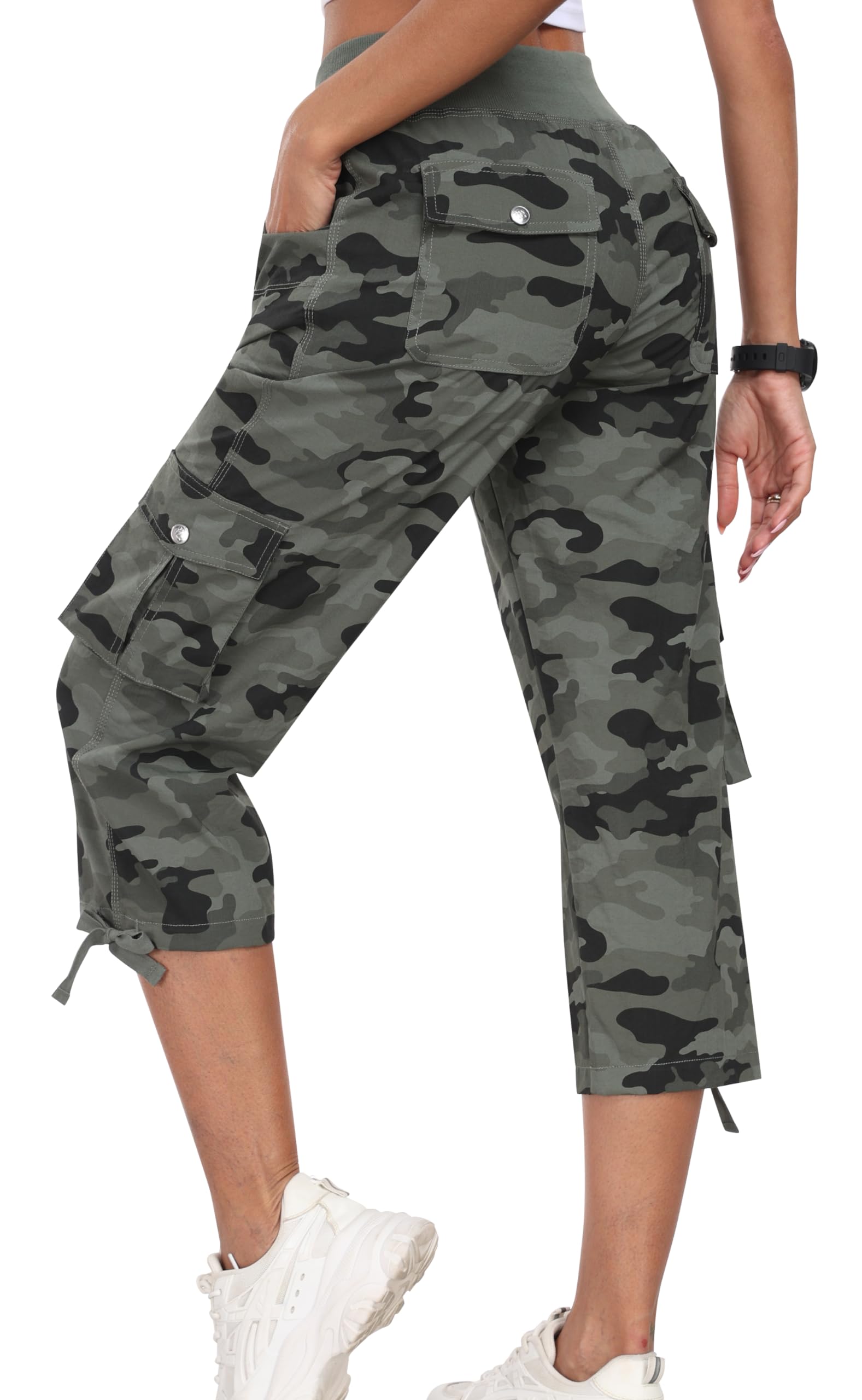 MoFiz Hiking Cargo Shorts for Women Outdoor Quick Dry Athletic Shorts for Boating Camping with Pockets Camo Green M