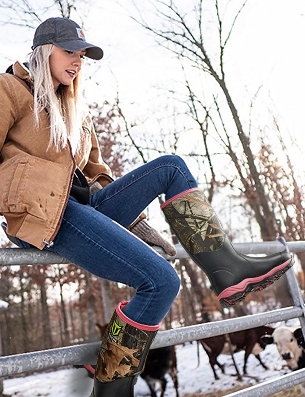 TIDEWE Hunting Boot for Women, Insulated Waterproof Sturdy Women's Hunting Boot, 6mm Neoprene and Rubber Outdoor Boot Next Camo G2（Pink Size 9）