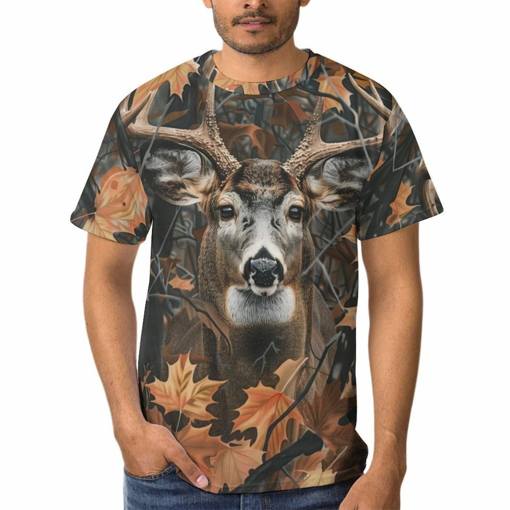 Xissazri Camo Deer Camouflage Hunting Tshirt Mens Elk Print Outdoor Casual Short Sleeve T-Shirts-C1-L
