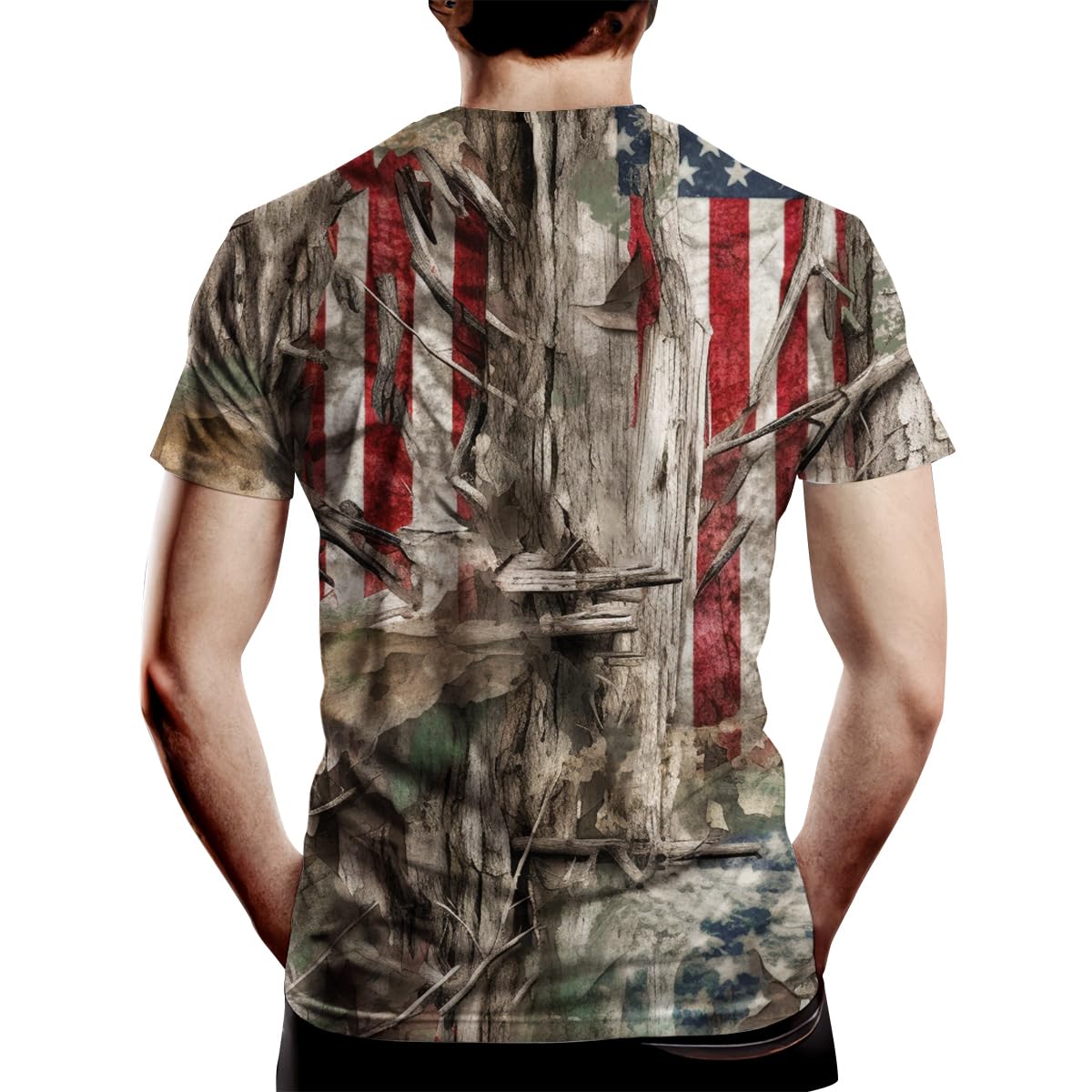 BEYFSJIRI American Flag T-Shirt Camouflage Shirts for Men Hunting Camo Patriotic Short Sleeve,Multicolor1,L