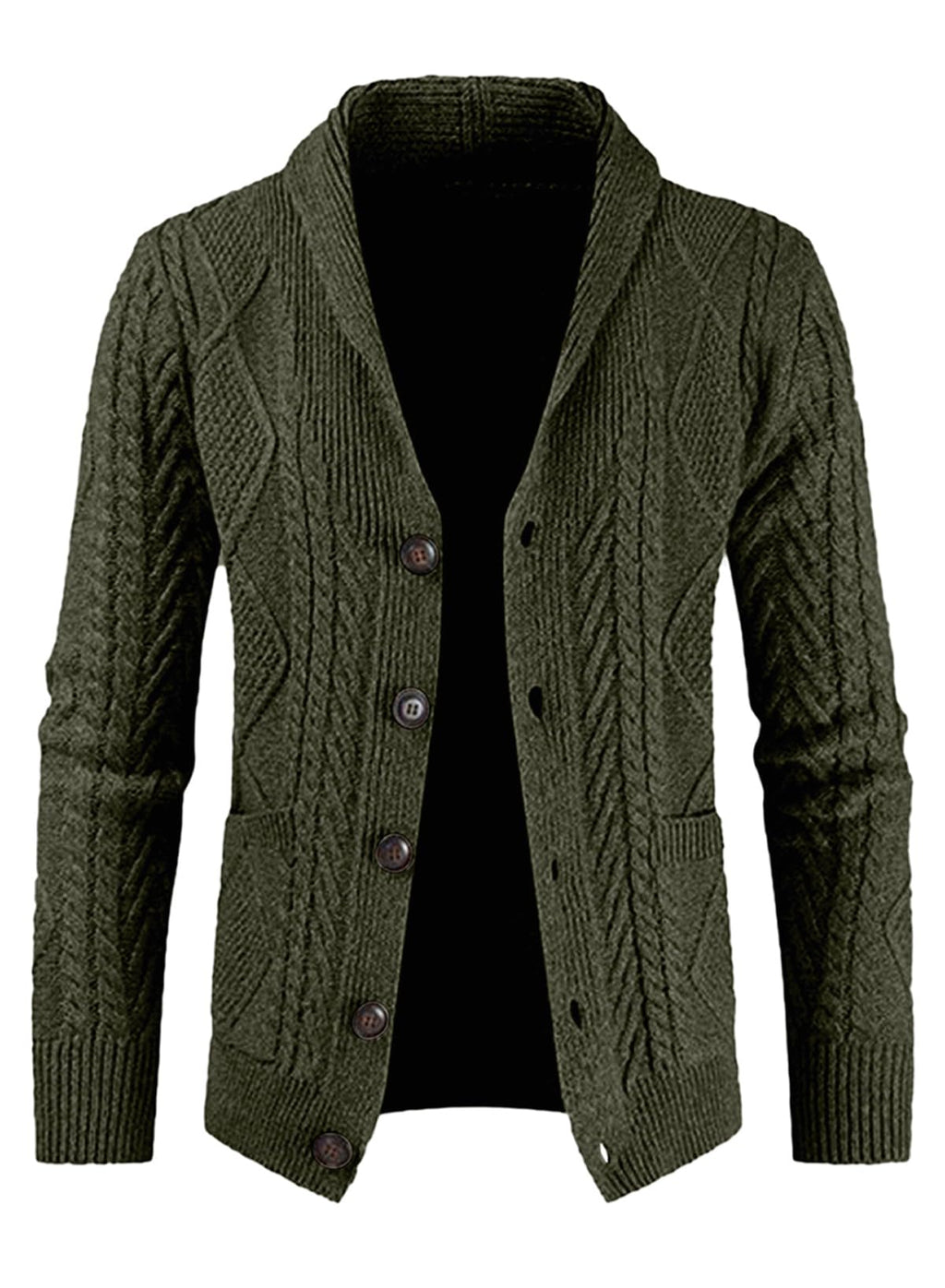 JMIERR Cardigan Sweaters for Men Fall Fashion 2025 Casual Long Sleeve Shawl Collar Button-Down Wool Blend Cable Knit Essentials Fisherman Christmas Sweater with Pockets,L,Green