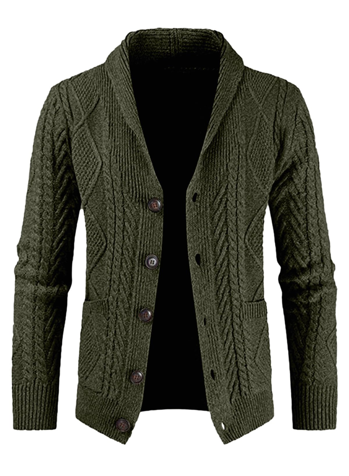 JMIERR Cardigan Sweaters for Men Fall Fashion 2025 Casual Long Sleeve Shawl Collar Button-Down Wool Blend Cable Knit Essentials Fisherman Christmas Sweater with Pockets,L,Green