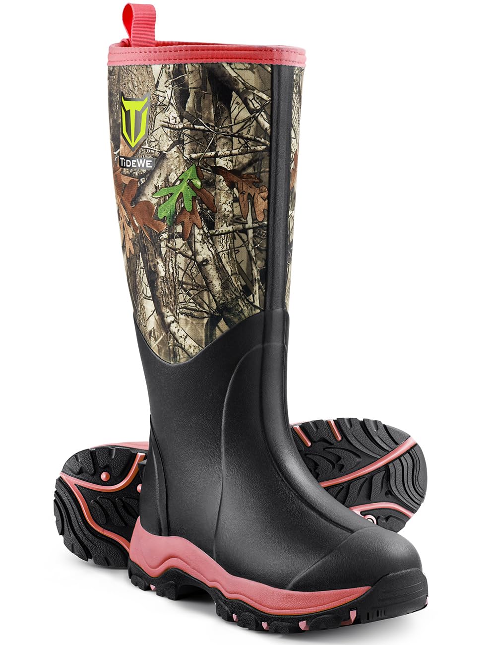 TIDEWE Hunting Boot for Women, Insulated Waterproof Sturdy Women's Hunting Boot, 6mm Neoprene and Rubber Outdoor Boot Next Camo G2（Pink Size 9）