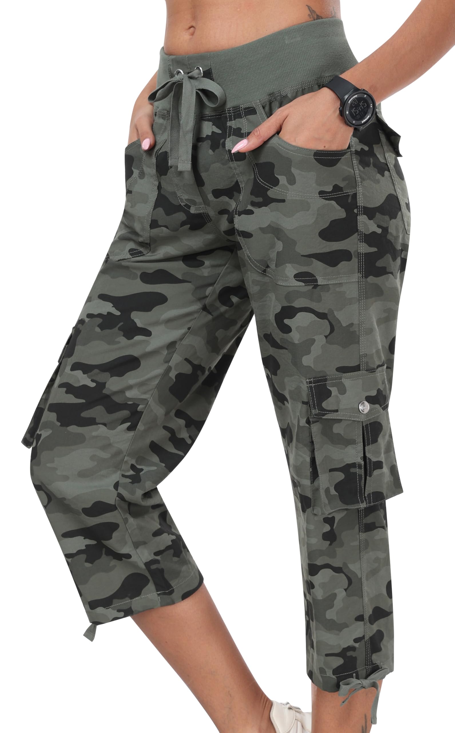 MoFiz Hiking Cargo Shorts for Women Outdoor Quick Dry Athletic Shorts for Boating Camping with Pockets Camo Green M