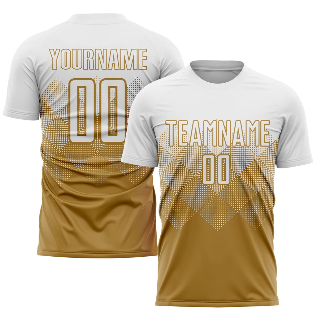 Custom Soccer Uniforms Sets Football Jersey Club Jersey Soccer Team Shirt and Shorts Sublimation for Clubs Teammates Family on Sports Match Training Session and Any Occasions Wearing, White Old Gold