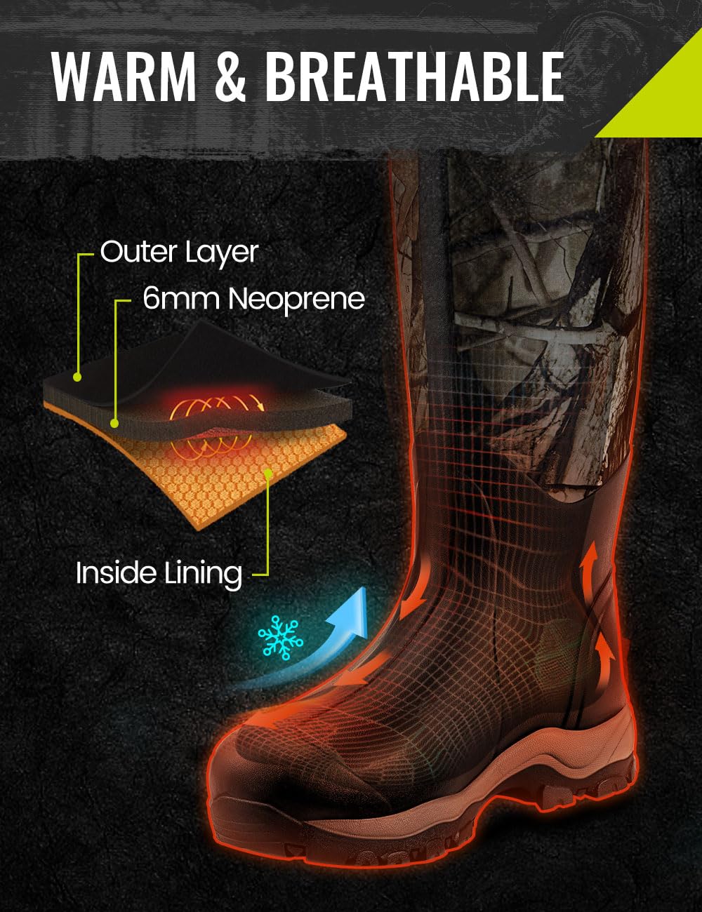 TIDEWE Hunting Boot for Men, 400g Insulated Waterproof Sturdy 16" Men's Hunting Boot, 6mm Neoprene and Rubber Outdoor Boot Next Camo G2 US Size 12