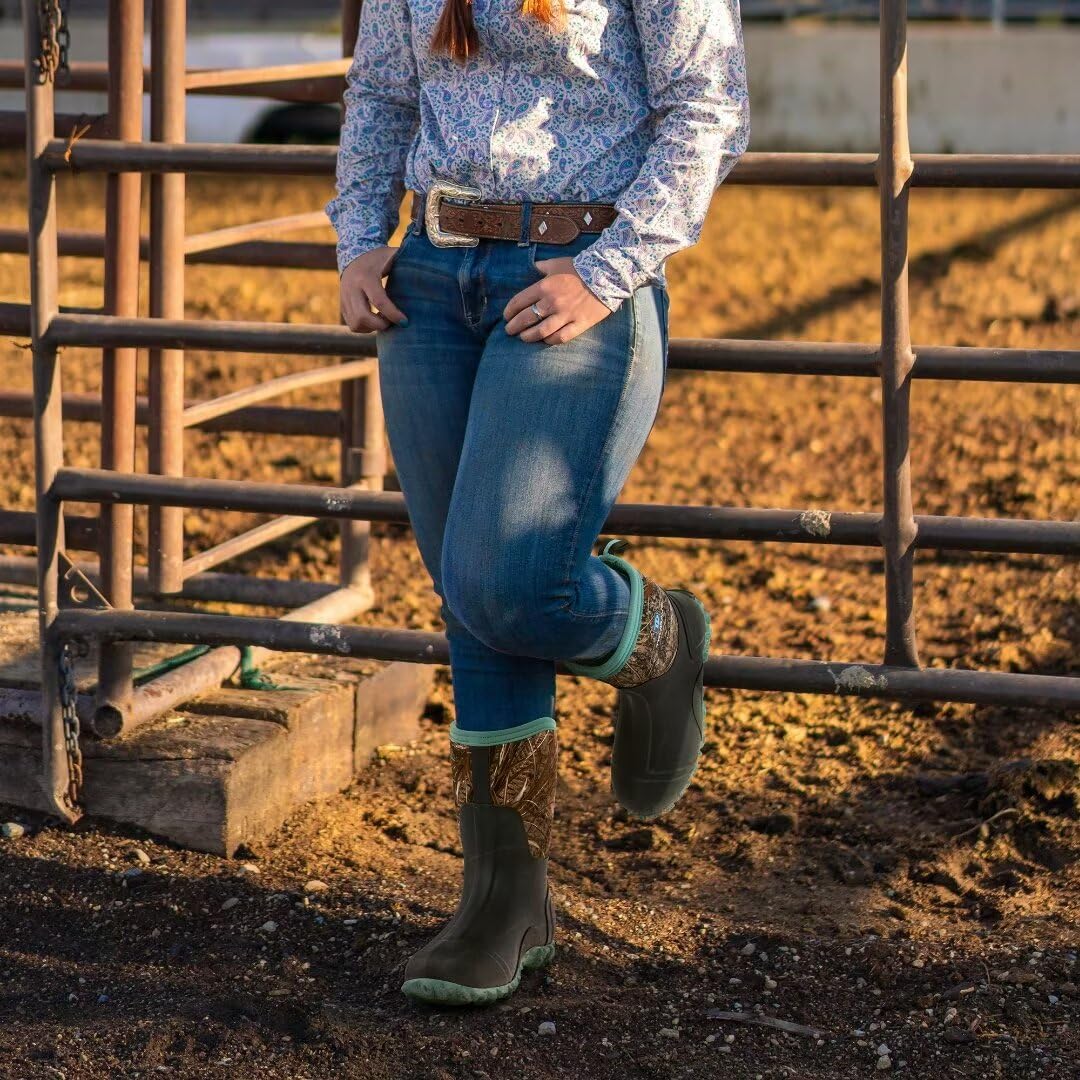 Trudave Rubber Boots for Women with Steel Shank, 6mm Neoprene Mid Calf Rain Boots, Waterproof Insulated Mud Work Boots All Season, Green, Size 5