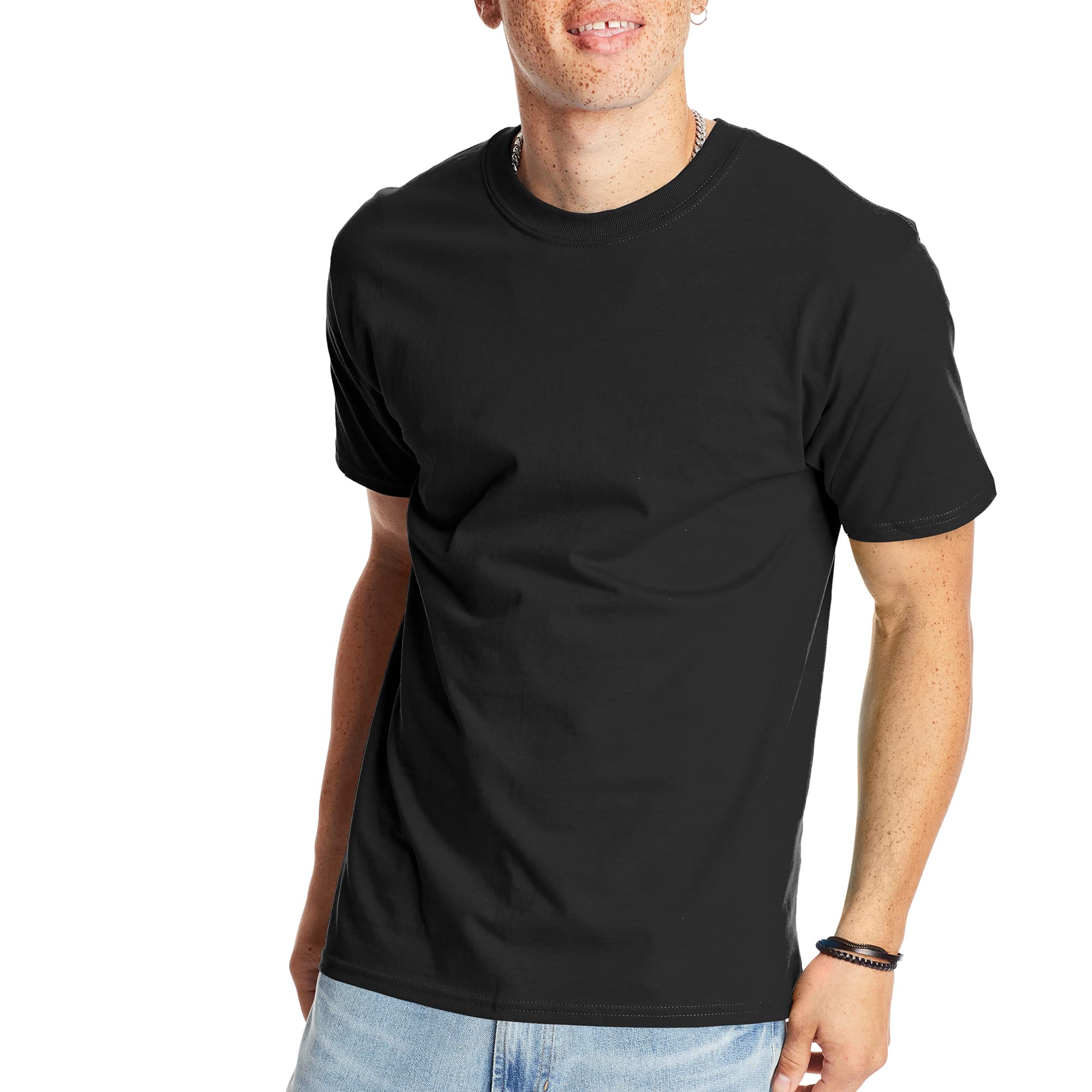 Hanes Beefy-T Crew Neck Short Sleeve T-Shirt Black LG