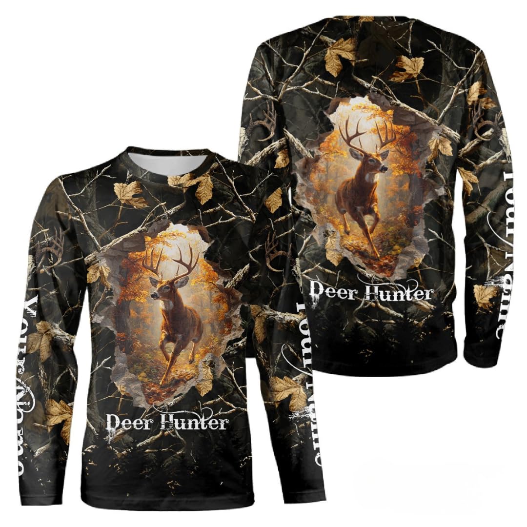 Personalized Whitetail Deer Hunting Camo 3D Print Custom Name Shirts, Hunting Gifts