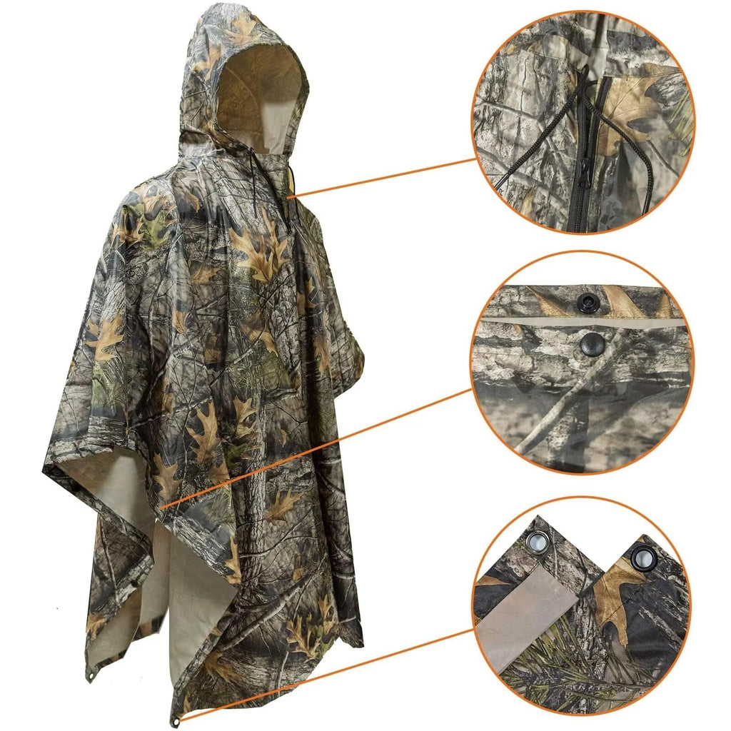 LOOGU Rain Poncho Waterproof Hooded Rain Coat Multi-Use Camo Shelter Ground Sheet for Hunting Camping Hiking