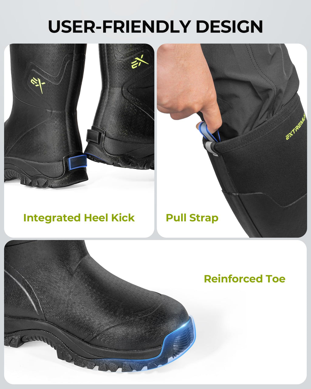 Extremus MudRidge Hunting Boots by KastKing, Men’s Waterproof Insulated Rubber Boots with 6mm Neoprene, All-terrain Anti-slip Sole, Warm Cold Weather Hunting, Fishing, Hiking & Farm Boots